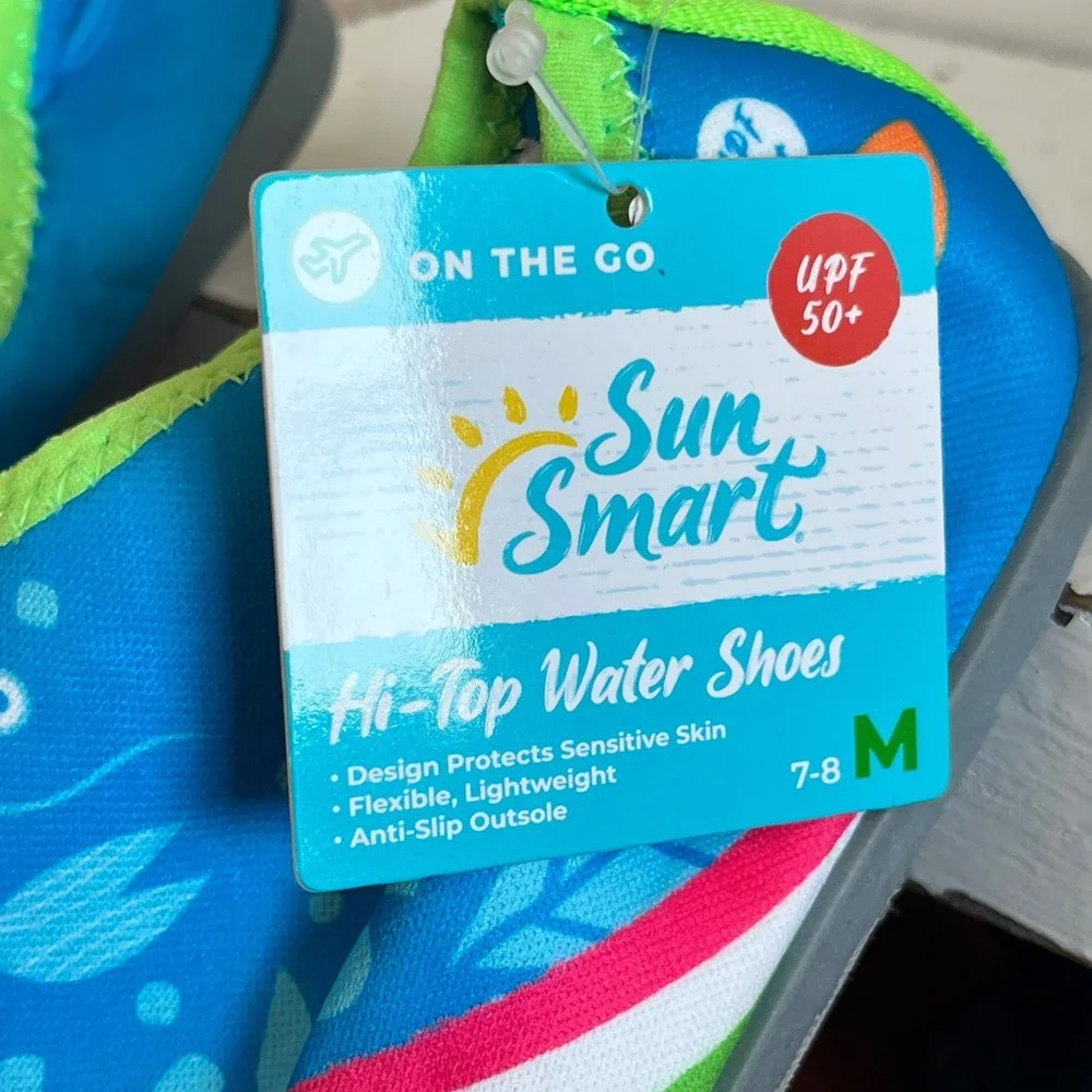 Sun Smart Kids Hi-Top Water Shoes Blue Lobster Aqua Socks UPF‎ 50+ Size 7-8 M
